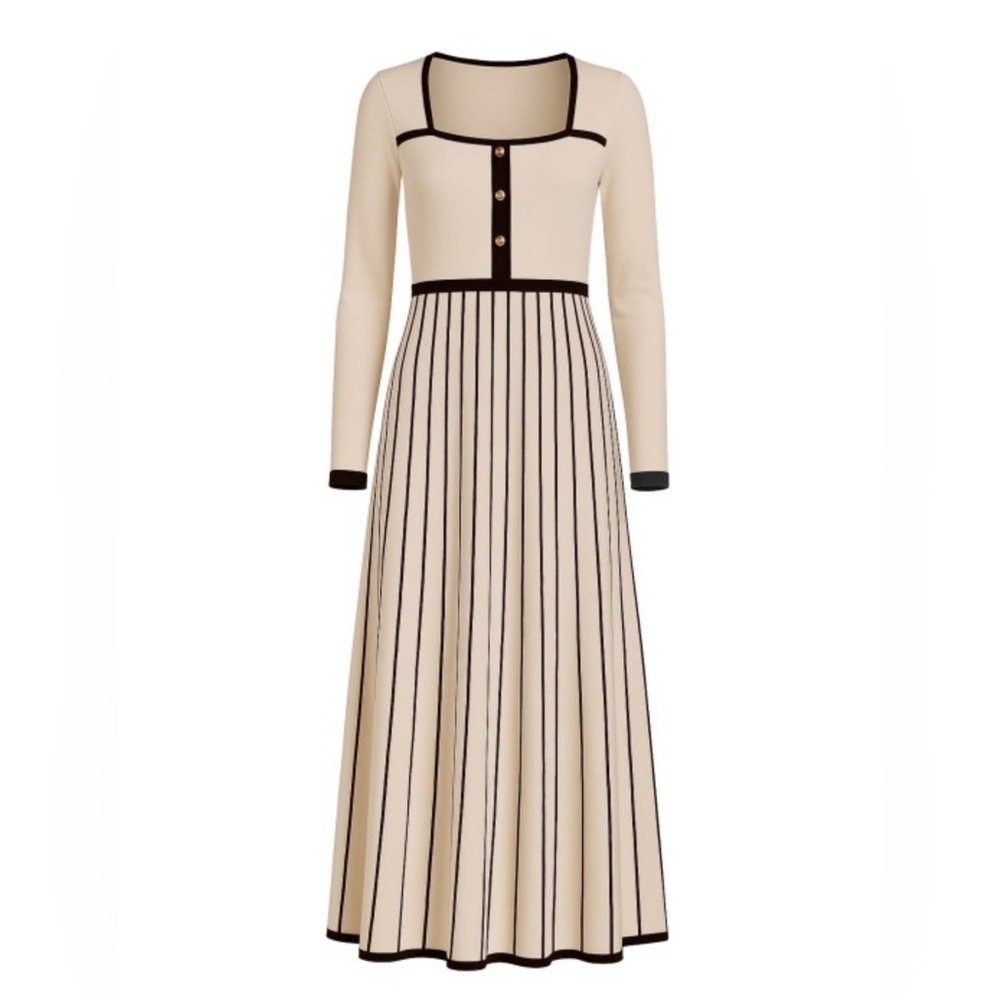 Chic Long Sleeve Cream and Black Dress